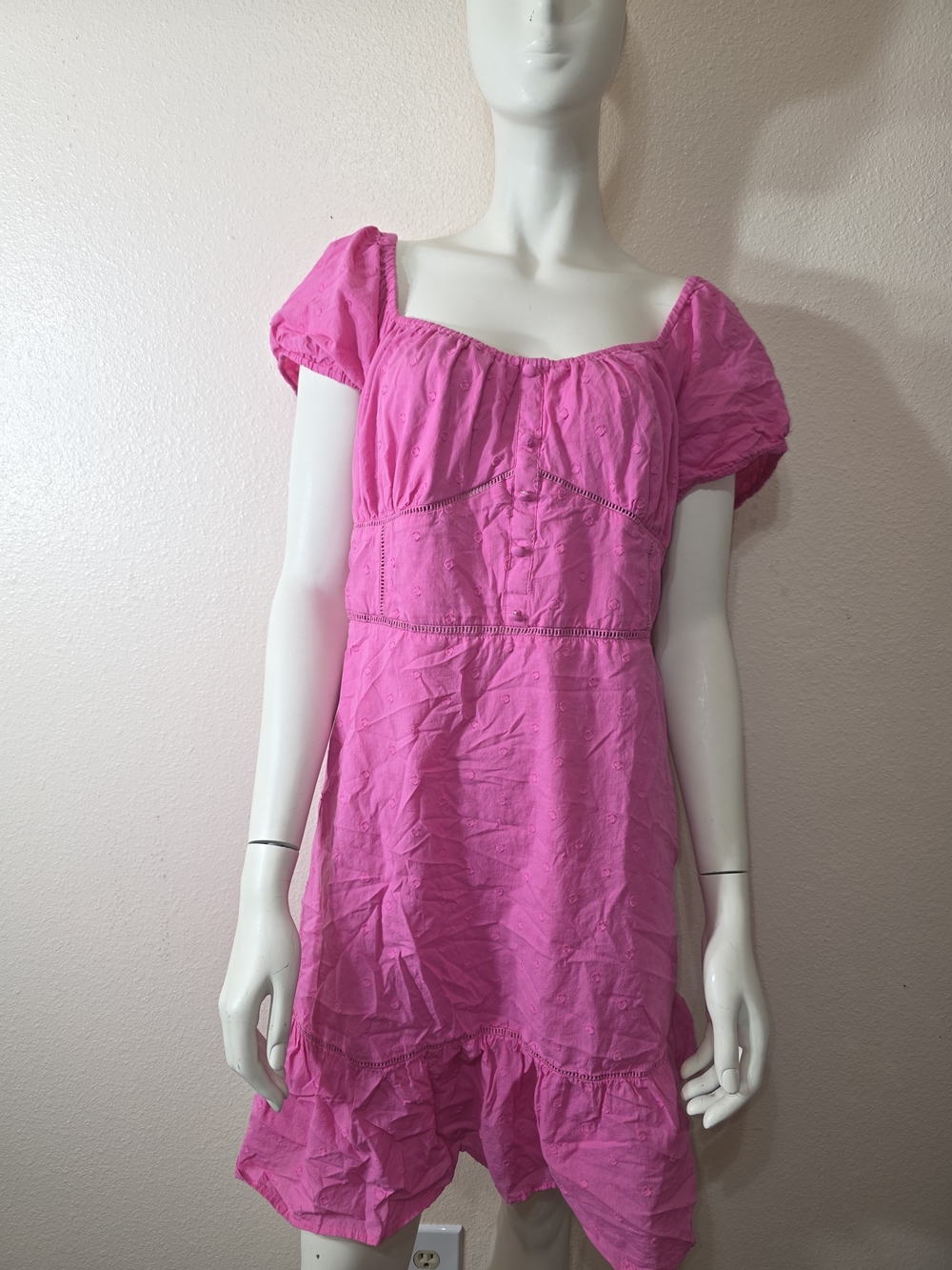 SO Bright Pink Puff-Sleeve Mini Dress
